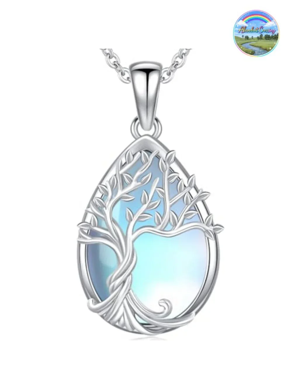 Sterling Silver Tree of Life Pendant Necklace with Moonstone, Hypoallergenic